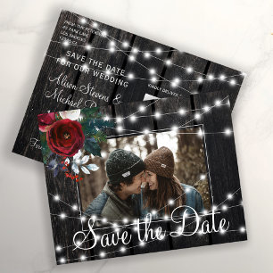 Postal De Anuncios Boda de citas en granero rústico invernal.