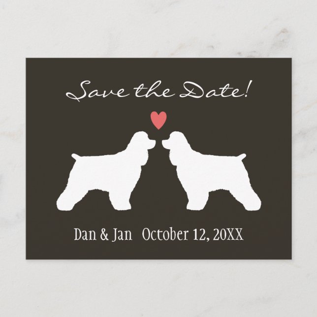 Postal De Anuncios Boda de Cocker Spaniels Save la Fecha (Anverso)