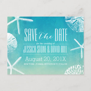 Postal De Anuncios Boda de conchas de playa acuarela Save the Date