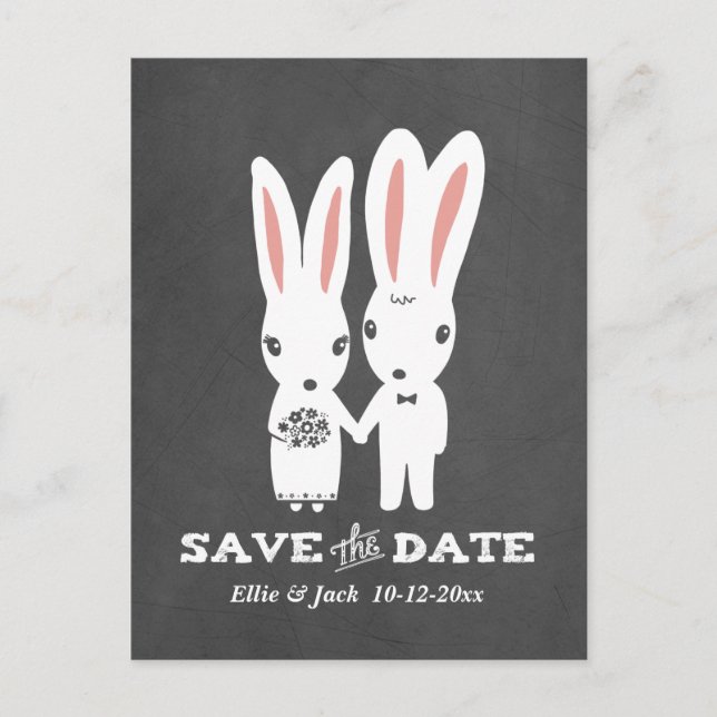 Postal De Anuncios Boda de conejos Save the Date (Anverso)