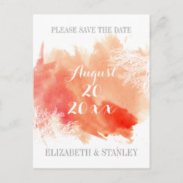 Postal De Anuncios Boda de coral de acuarela moderna Save the Date