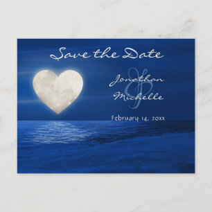 Postal De Anuncios Boda de corazón de luna de invierno en la playa, g