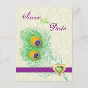 Postal De Anuncios Boda de corazón de pluma de pluma de piedra de pav
