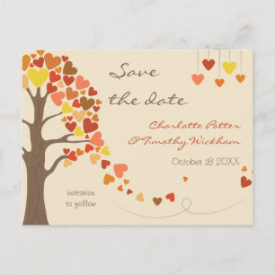 Postal De Anuncios Boda de corazones de árbol de amor Guardar la fech