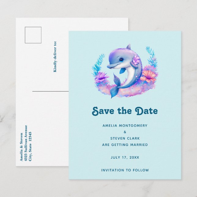 Postal De Anuncios Boda de criatura marina delfín lindo (Anverso / Reverso)