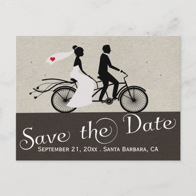 Postal De Anuncios Boda De Cute Tandem Bike Bride Y Groom (Anverso)