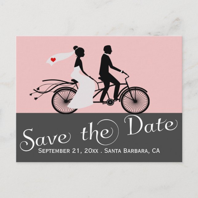 Postal De Anuncios Boda De Cute Tandem Bike Bride Y Groom (Anverso)