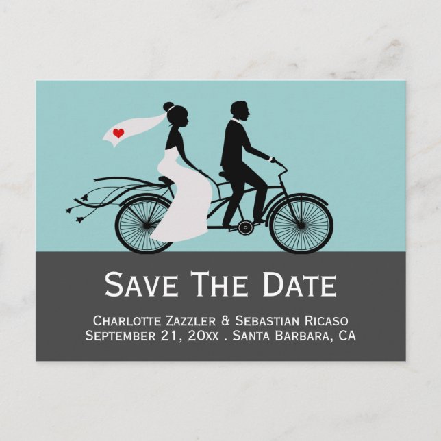 Postal De Anuncios Boda De Cute Tandem Bike Bride Y Groom (Anverso)