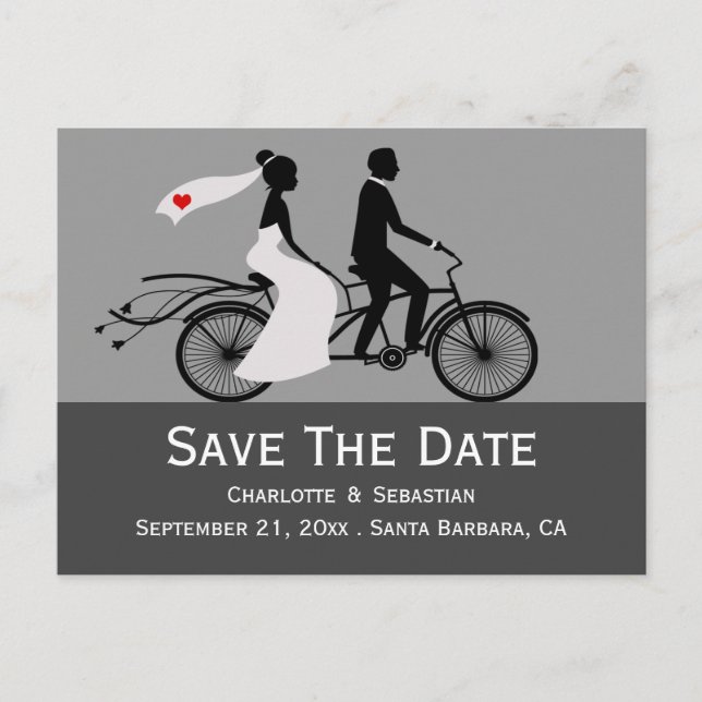 Postal De Anuncios Boda De Cute Tandem Bike Bride Y Groom (Anverso)