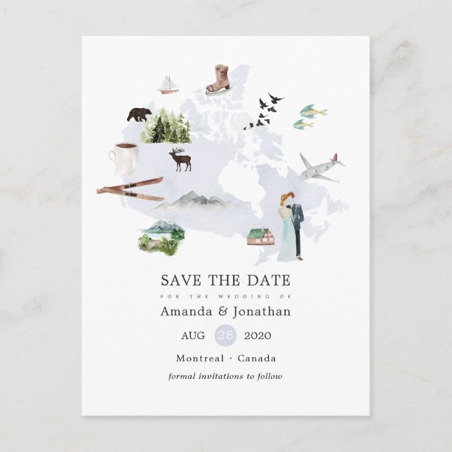 Postal De Anuncios Boda de destino Canadá Guardar la fecha (Anverso)