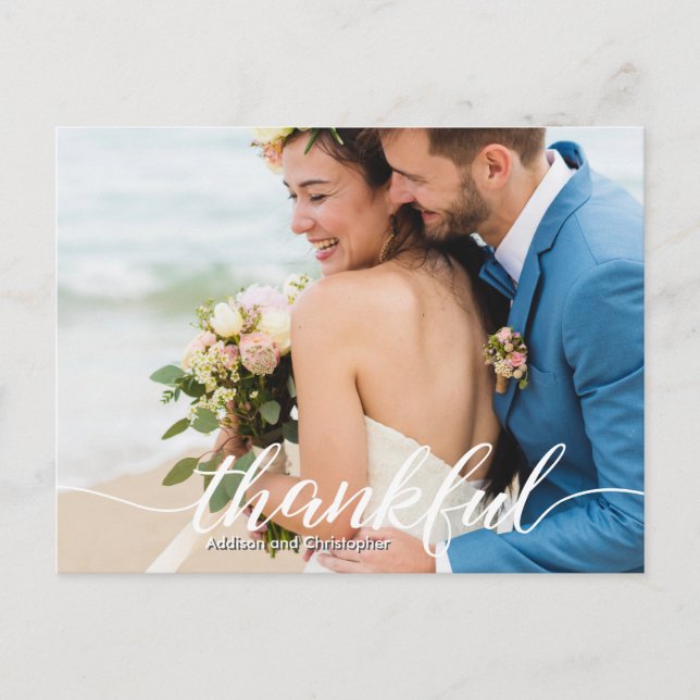 Postal De Anuncios Boda de Destino con Fotos Personalizadas Agradecim (Anverso)