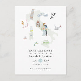 Postal De Anuncios Boda de destino de acuarela en Italia, guardar la 