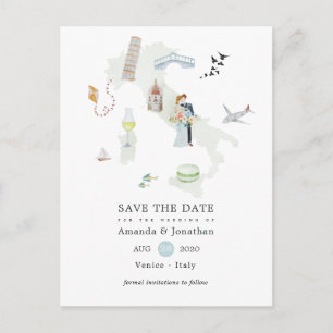 Postal De Anuncios Boda de destino de acuarela en Italia, guarde la f