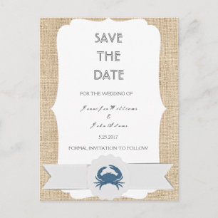 Postal De Anuncios Boda de destino de cangrejo azul Guardar las tarje
