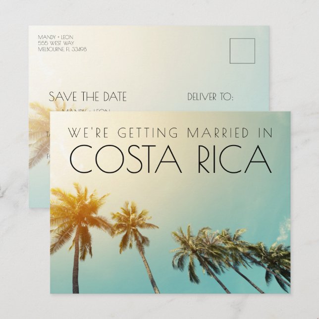 Postal De Anuncios Boda de destino de Costa Rica salva la fecha (Anverso / Reverso)