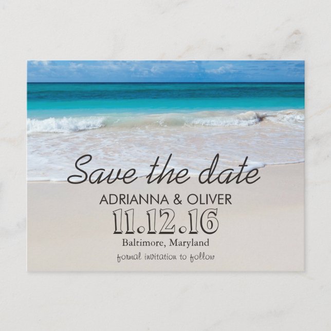 Postal De Anuncios Boda de destino de olas de playa Guardar la fecha (Anverso)
