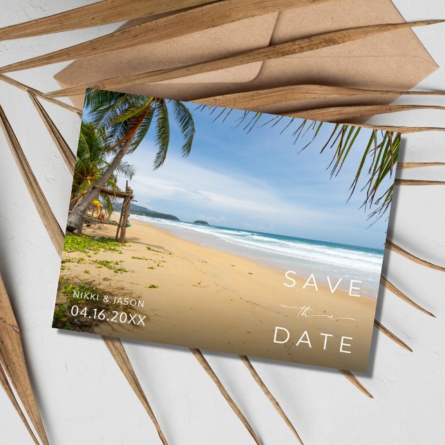 Postal De Anuncios Boda de destino de playa de Costa Rica salva la fe (Costa Rica Beach Destination Wedding Save the Date Postcard)