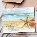 Postal De Anuncios Boda de destino de playa Guardar la fecha<br><div class="desc">Beach Destination Wedding ahorra las postales de fecha con un diseño de estrella son perfectas para tu boda tropical, de playa o de destino costero. Personalizar la parte delantera y trasera de esta playa guardar las postales de fecha con sus nombres, fecha de boda y ubicación. Envíe un correo a...</div>