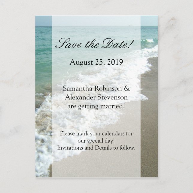 Postal De Anuncios Boda de destino de playa panorámica Guardar la fec (Anverso)
