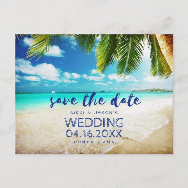 Postal De Anuncios Boda de destino de playa tropical salva las fechas (Anverso)