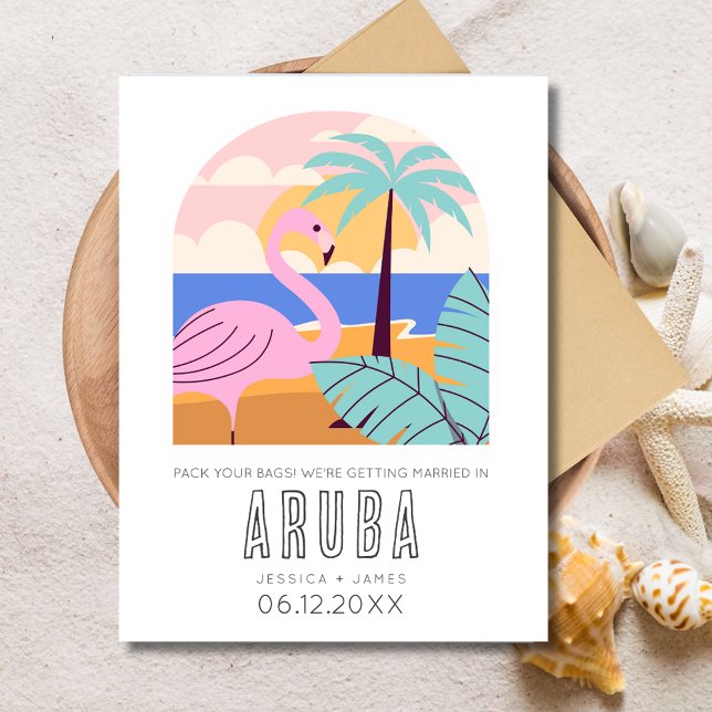 Postal De Anuncios Boda de Destino en la Playa en Aruba Guardar la Fe (Aruba Destination Beach Wedding Save the Date Announcement Postcard)