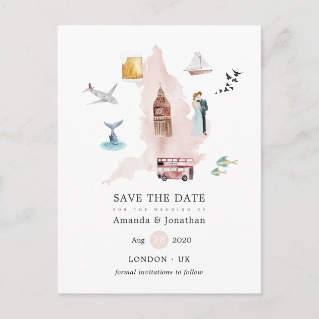 Postal De Anuncios Boda de destino en Londres Inglaterra Reino Unido  (Anverso)