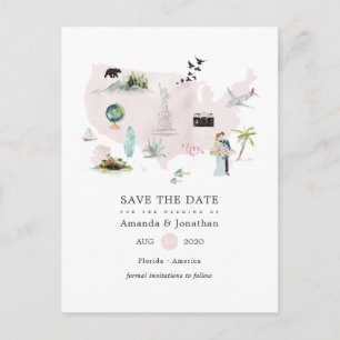 Postal De Anuncios Boda de destino Florida acuarela EE. UU.