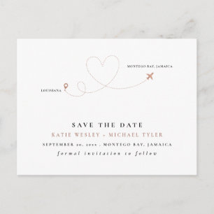 Postal De Anuncios Boda de Destino Rose Gold Guardar la Fecha