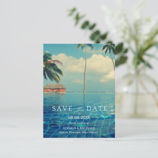 Postal De Anuncios Boda de destino tropical hawaiana salva las fechas (Anverso de pie)