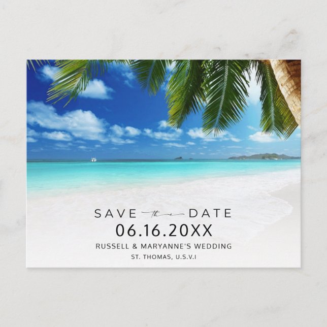 Postal De Anuncios Boda de destino USVI Guardar la fecha (Anverso)