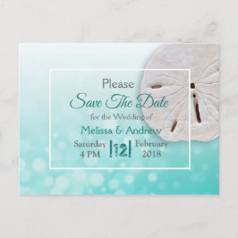 Postal De Anuncios Boda de dólar de arena turquesa guardar la fecha