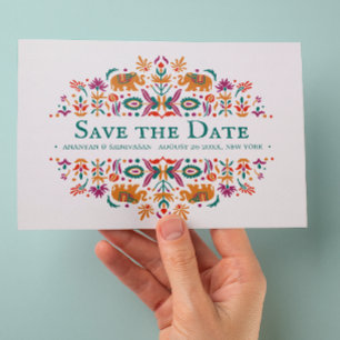 Postal De Anuncios Boda de Elefante Morado de Flores Indias