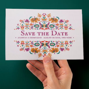 Postal De Anuncios Boda de Elefante Morado de Flores Indias