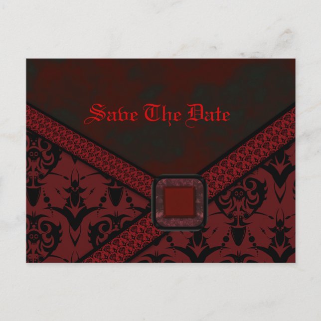 Postal De Anuncios Boda de encaje de Gótico rojo y negro (Anverso)