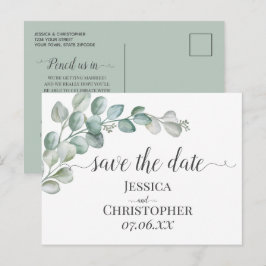 Postal De Anuncios Boda de Eucalipto Verde Acuarela Rústica