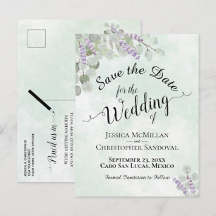 Postal De Anuncios Boda de Eucalipto y Lavanda Menta Guardar la Fecha
