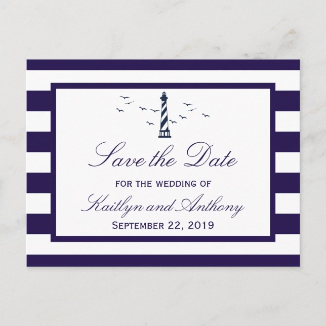 Postal De Anuncios Boda de faro náutico, guarde la fecha (Anverso)