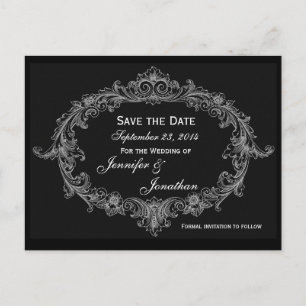 Postal De Anuncios Boda de fecha de guardado del marco ovalado gris p