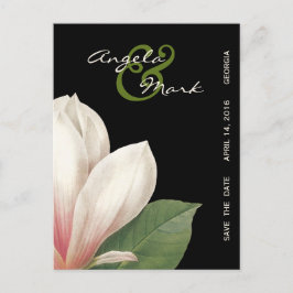 Postal De Anuncios Boda de Flor de Magnolia del Sur | Elegante Negro
