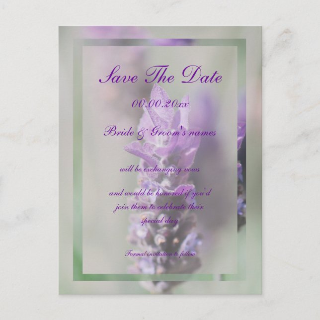 Postal De Anuncios Boda de flores de lavanda morada | Personalizar (Anverso)