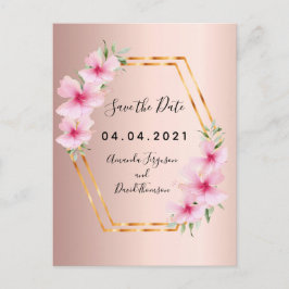 Postal De Anuncios Boda de flores de oro rosa Save the Date