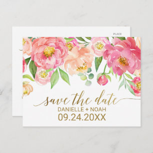 Postal De Anuncios Boda de flores de peones rosadas y de rosa salva l