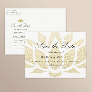 Postal De Anuncios Boda de flores Gold Lotus Guardar el Personalizado