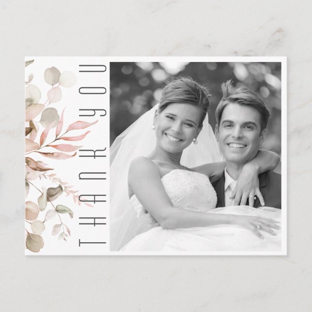 Postal De Anuncios Boda de Foliage Dreamy Gracias Rubor Pink ID817 (Anverso)