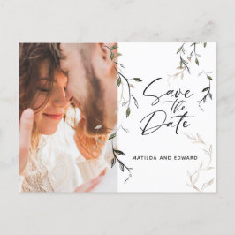 Postal De Anuncios Boda de foto de follaje botánico de hoja dibujada