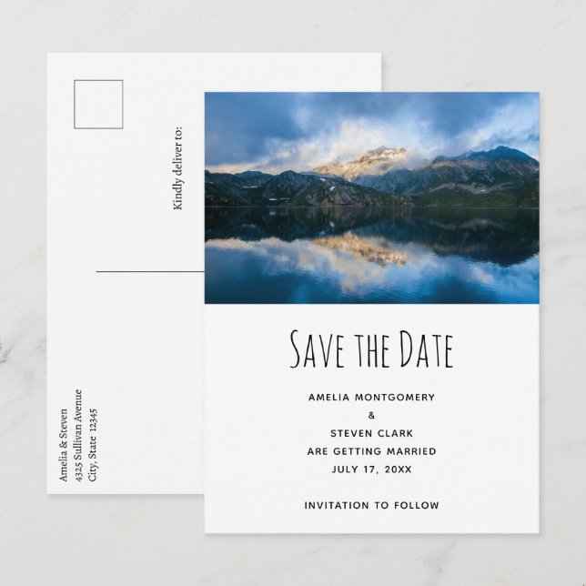 Postal De Anuncios Boda de foto de naturaleza escénica de montañas y  (Anverso / Reverso)