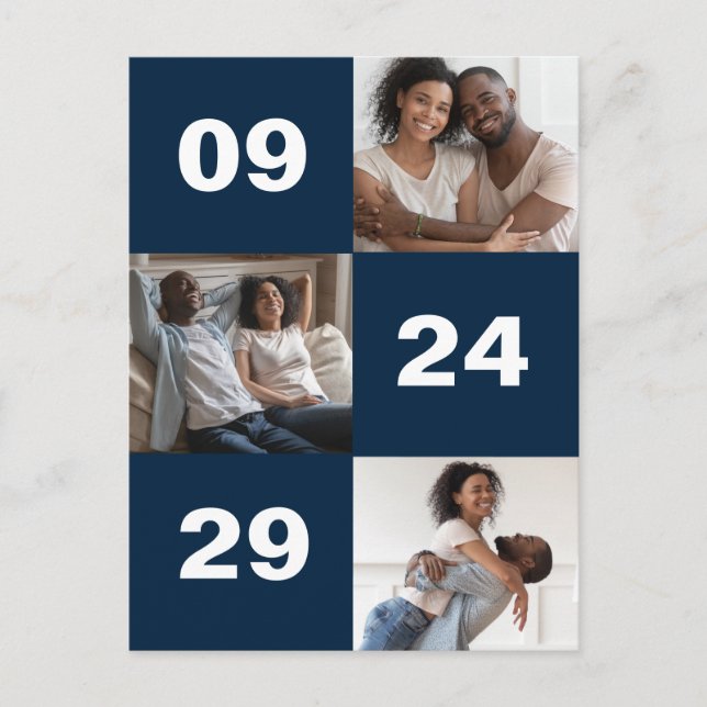 Postal De Anuncios Boda de foto de número grande y negrita (Anverso)