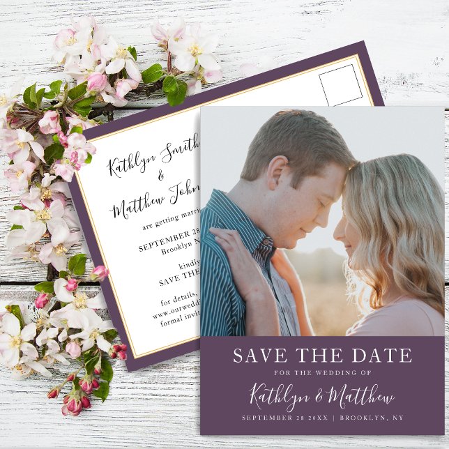 Postal De Anuncios Boda de Foto Simple Tipografía Moderna Malva (Subido por el creador)