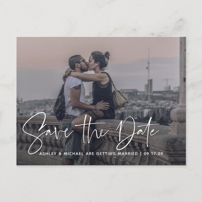 Postal De Anuncios Boda de fotografía con sobreimpresión en blanco de (Anverso)