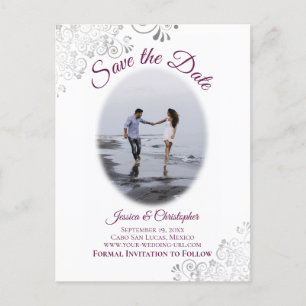 Postal De Anuncios Boda de fotos de colores plateados Magenta Salven